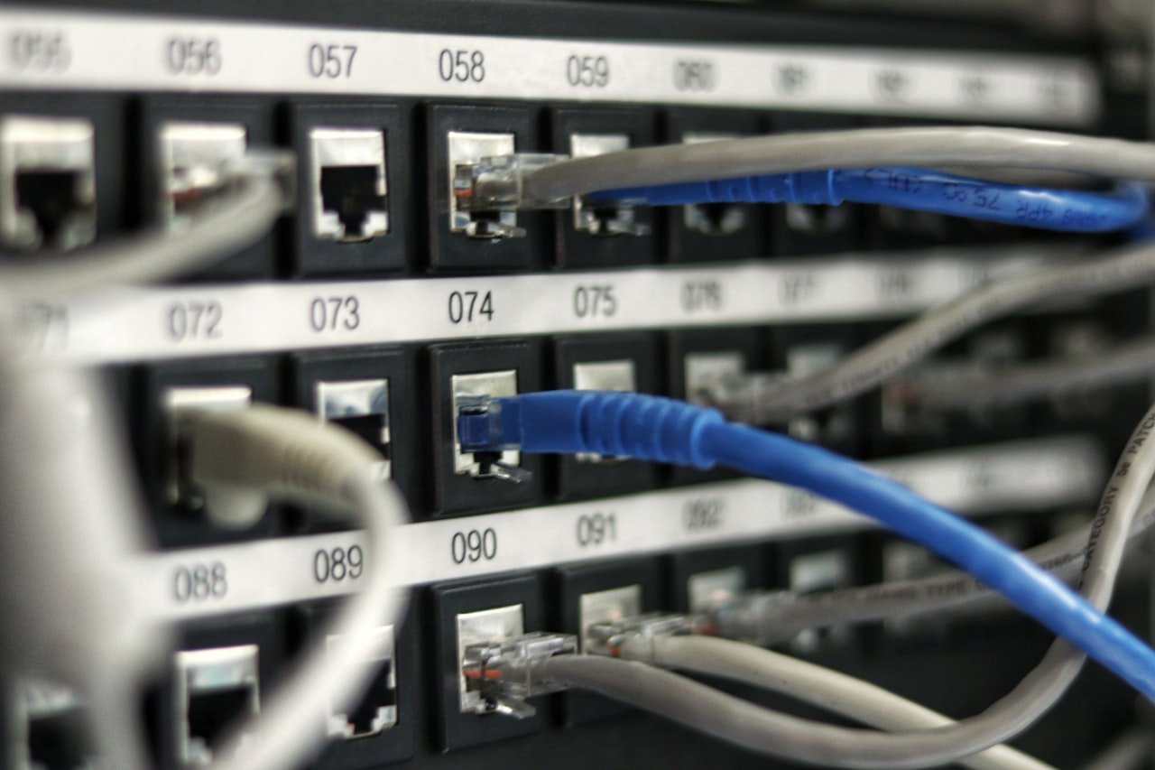 Close-up of blue ethernet UTP network cables for commercial data cabling in Las Vegas